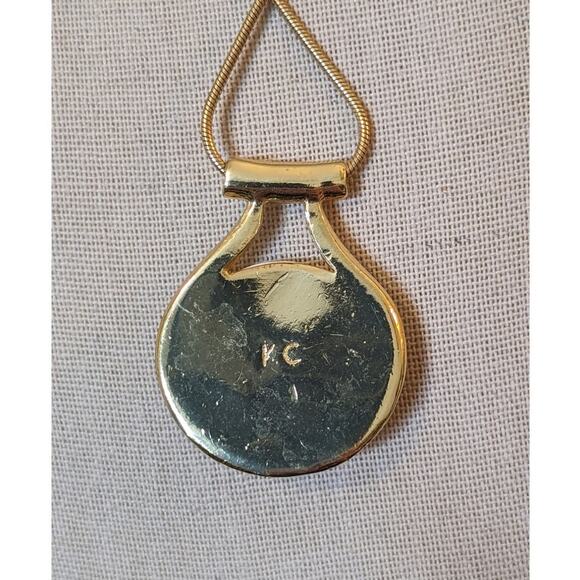 Vintage Kenneth Cole Cabochon Necklace Gold Tone Chain Signed - Picture 3 of 9